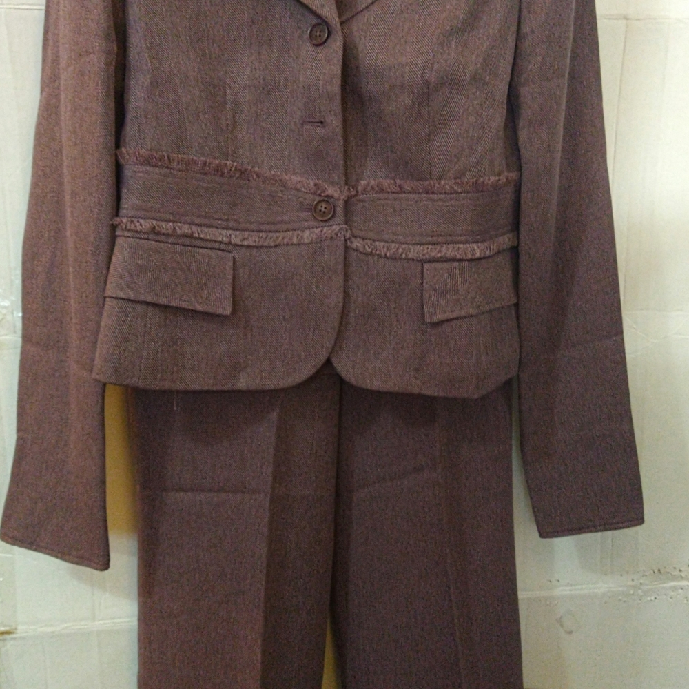 3 PC Eggplant Tweed Larry Levine Suit Skirt Pant Jacket Sz 4 - Picture 4 of 10